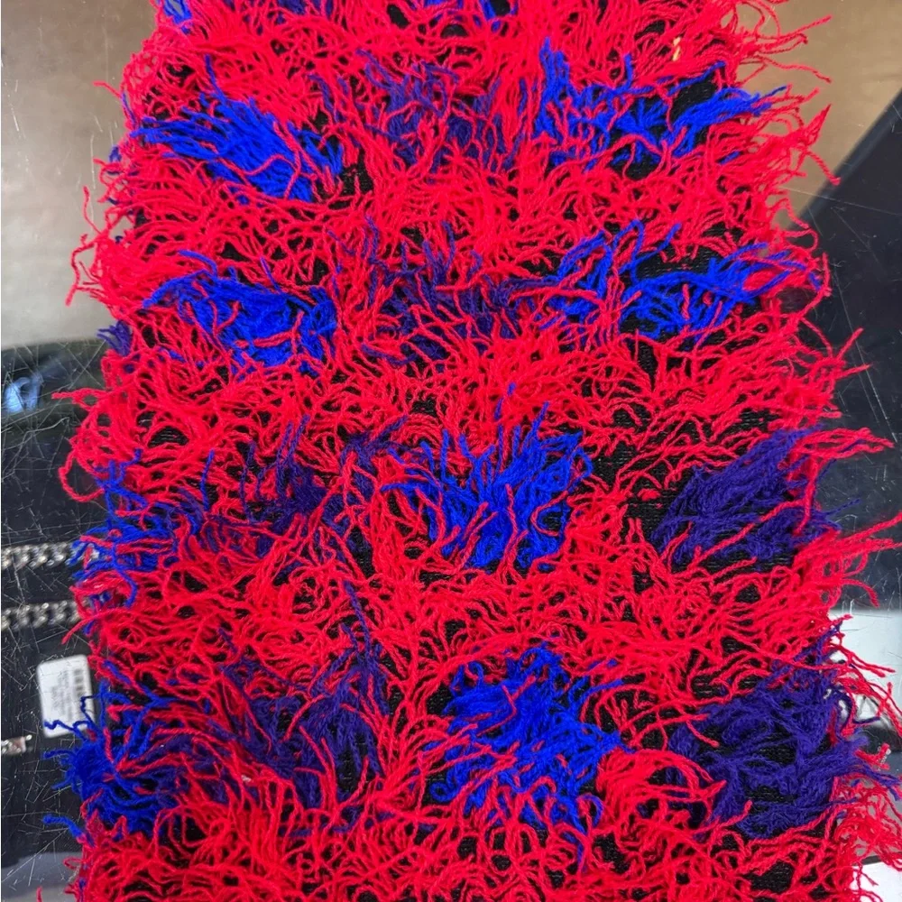 Balaclava Mask Red and Blue Fuzzy Knit